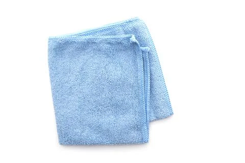 Square kitchen rag isolated on white, blue cloth top view Stock Photos