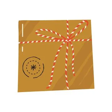 Square kraft paper christmas parcel tied with striped twine Stock Illustration