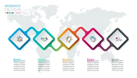 Square label infographic with 5 steps.. Stock Illustration