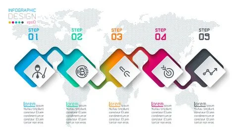 Square label infographic with 5 steps. Stock-Illustration