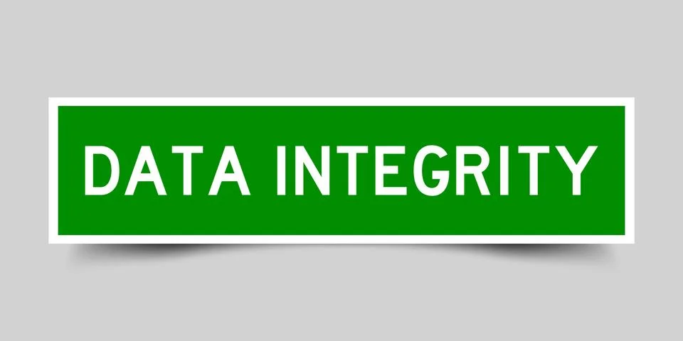 Square label sticker with word data integrity in green color on gray backgrou Stock Illustration