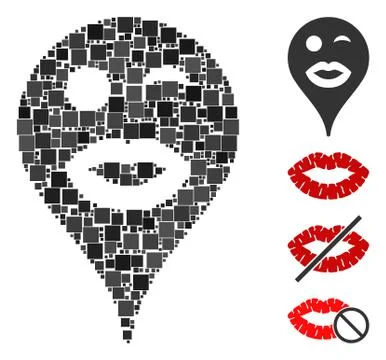 Square Lady Wink Smiley Map Marker Icon Vector Collage Ilustración de archivo