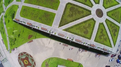 Square with landscape design on quay of river with vessels Stock Footage 44547131