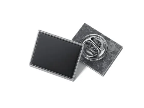 Square lapel pin with black blank face. 3d rendering Stock Illustration