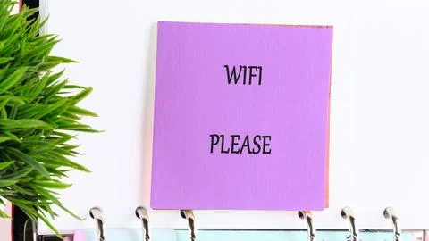 A square lavender note requests internet connectivity with the words WIFI P.. Stock Photos