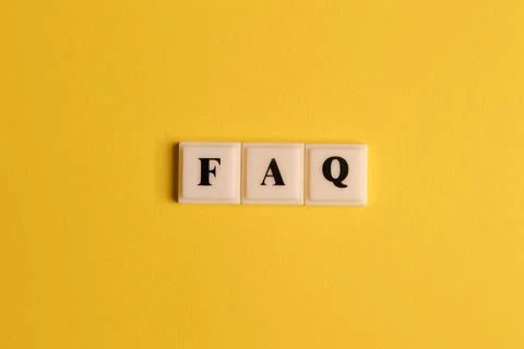 Square letters with text FAQ isolated on yellow background Foto stock