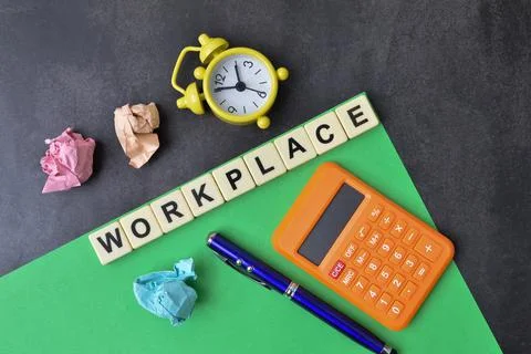 Square letters with text WORKPLACE Stock Photos