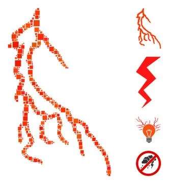 Square Lightning Icon Vector Mosaic Stock Illustration