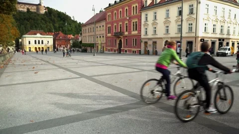 Square in Ljubljana Stock Footage 214081148
