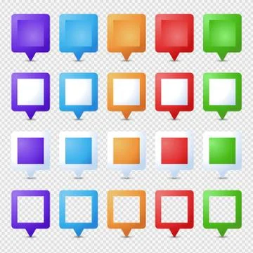 Square Location pins set. Marker 3D. Map pointer pin vector set isolated. Web Stock Illustration