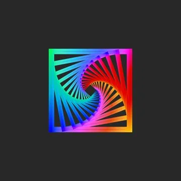 Square logo spiral perspective with twisting, cyberpunk fractal geometric s.. Stock Illustration