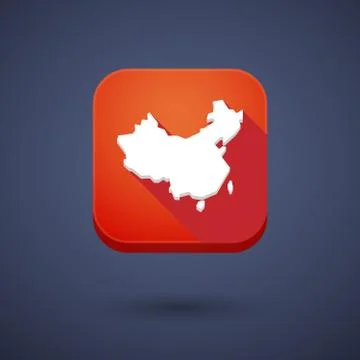 Square long shadow app button with  a map of China 스톡 일러스트
