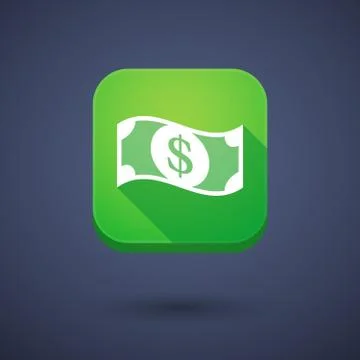 Square long shadow app button with a dollar bank note Stock Illustration