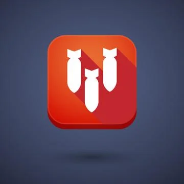 Square long shadow app button with three bombs falling Stock Illustration