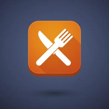 Square long shadow app button with a knife and a fork Illustrazione stock