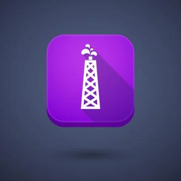 Square long shadow app button with an oil tower Stock Illustration