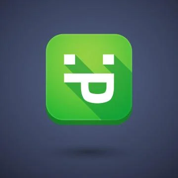 Square long shadow app button with a sticking out tongue text face Illustration