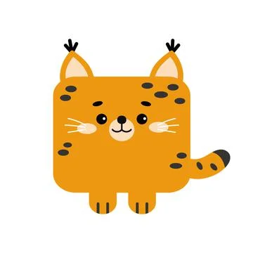 Square lynx forest animal face with paws icon isolated on white background. Stock Illustration