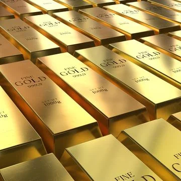 Square Macro Shot of Gold Bars - 3d illustration 스톡 일러스트