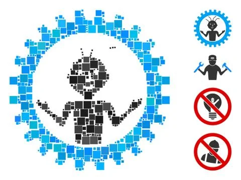 Square Mad Engineer Icon Vector Mosaic Stock Illustration