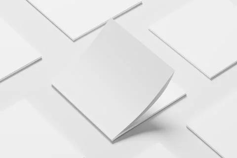 Square Magazine Brochure 3D Rendering White Blank Mockup Stock Illustration
