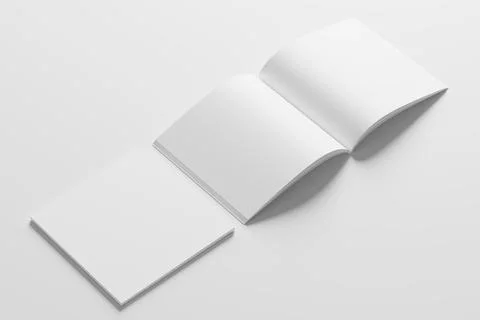 Square Magazine Brochure 3D Rendering White Blank Mockup Stock Illustration