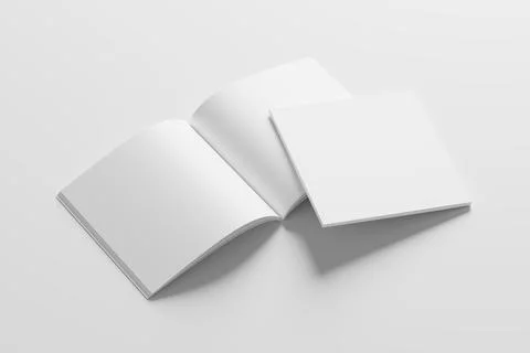 Square Magazine Brochure 3D Rendering White Blank Mockup Stock Illustration