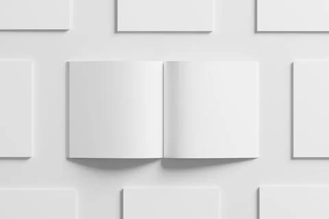 Square Magazine Brochure 3D Rendering White Blank Mockup Stock Illustration