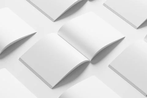 Square Magazine Brochure 3D Rendering White Blank Mockup Stock Illustration