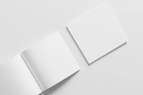Square Magazine Brochure 3D Rendering White Blank Mockup Stock Illustration