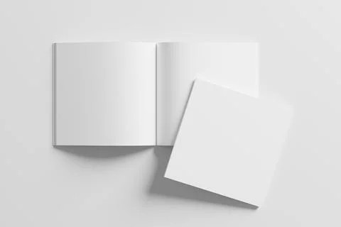 Square Magazine Brochure 3D Rendering White Blank Mockup Stock Illustration
