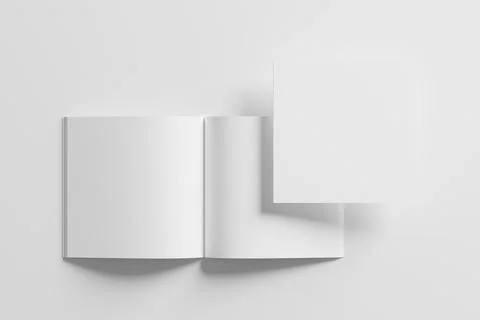 Square Magazine Brochure 3D Rendering White Blank Mockup Stock Illustration