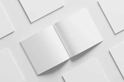 Square Magazine Brochure 3D Rendering White Blank Mockup Stock Illustration