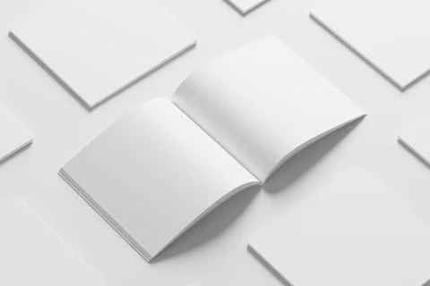 Square Magazine Brochure 3D Rendering White Blank Mockup Stock Illustration
