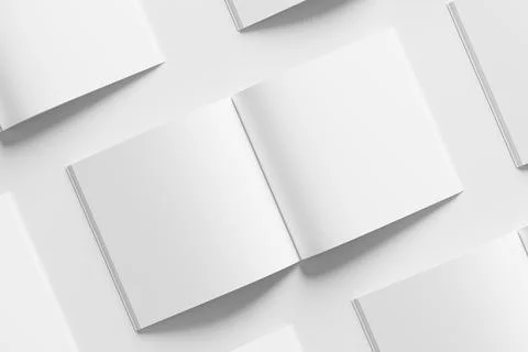 Square Magazine Brochure 3D Rendering White Blank Mockup Illustrazione stock
