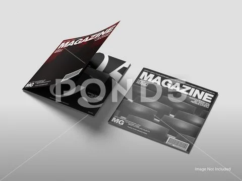 Square Magazine Mockup - Cover and Inner Pages PSD Template