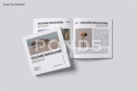 Square magazine mockup with grey background PSD Template