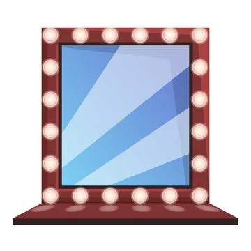 Square makeup mirror surrounded by light bulbs is reflecting blue background Stock Illustration