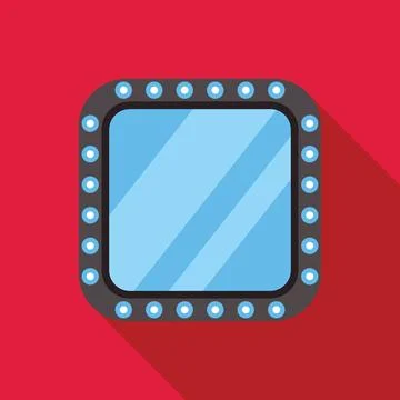 Square makeup mirror surrounded by light bulbs casting shadow on red background Stock Illustration