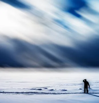 Square man meeting dramatic snow storm background backdrop Foto stock