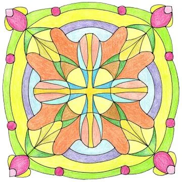 Square mandala sacred geometry with double cross Stock Illustration