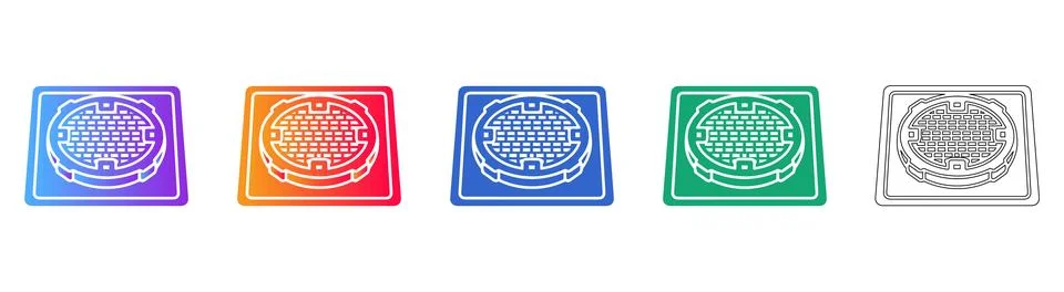 Square Manhole Cover Vector Icon Set Stock Illustration