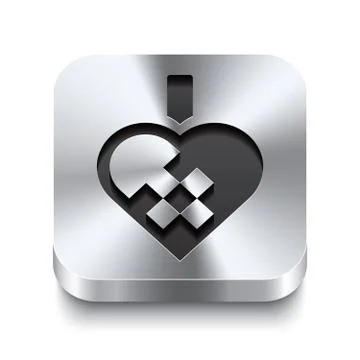Square metal button perspektive - braided christmas heart icon Stock Illustration