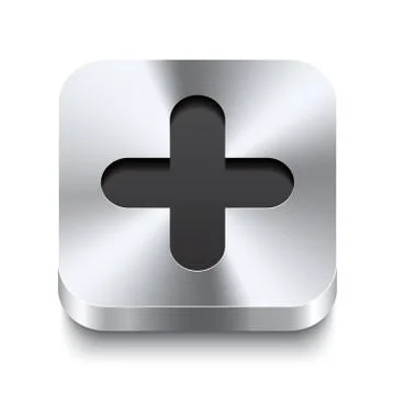 Square metal button perspektive - plus icon Stock Illustration