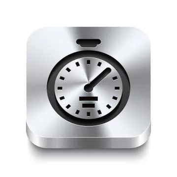 Square metal button perspektive - stopwatch icon Stock Illustration