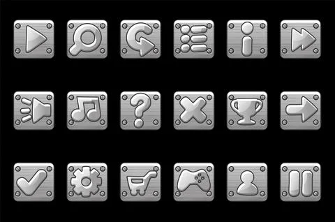 Square metallic gray buttons for game GUI. Stock Illustration