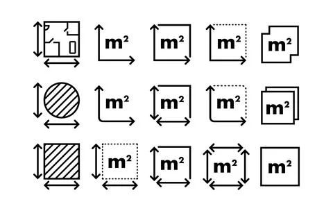 Square meter area dimension measurement icons Illustration