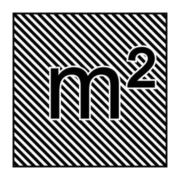 Square meter symbol on striped background, bold black white design Stock Illustration