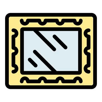 Square mirror with ornamental yellow frame reflecting light strokes Stock Illustration