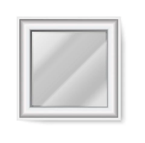 Square mirror. Realistic glass shape with frame and light reflection. Front view Illustrazione stock